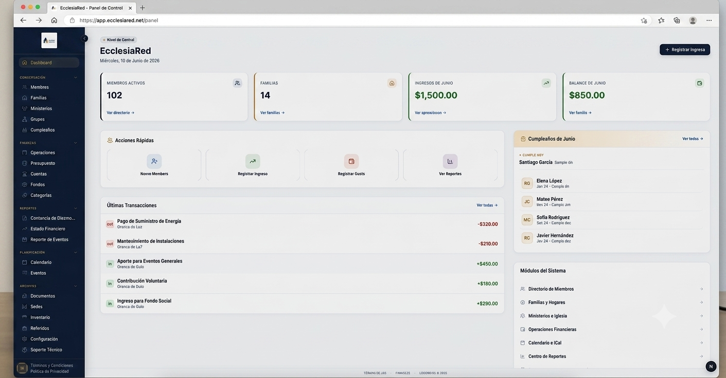 EcclesiaRed SaaS Panel Mockup